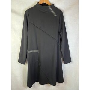 Chalet Et Ceci Black Asymmetric Long Sleeve Short Margo Dress L NWOT Lagenlook